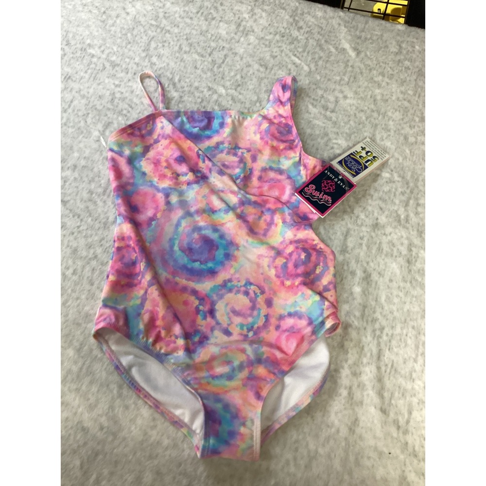 Andy & Evan Girls Pink Swirl Tie Dye One Piece Swimsuit UPF 50+ Size L 12/14 NEW